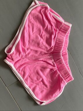 Global Love Pink Terry Lounge Shorts with White Trim